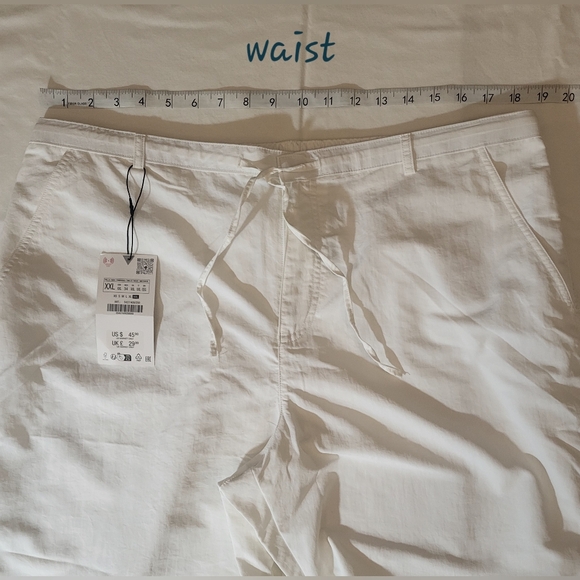 ZARA High Waisted Drawstring Side Cinch White Capri Pants size XXL - Picture 13 of 14